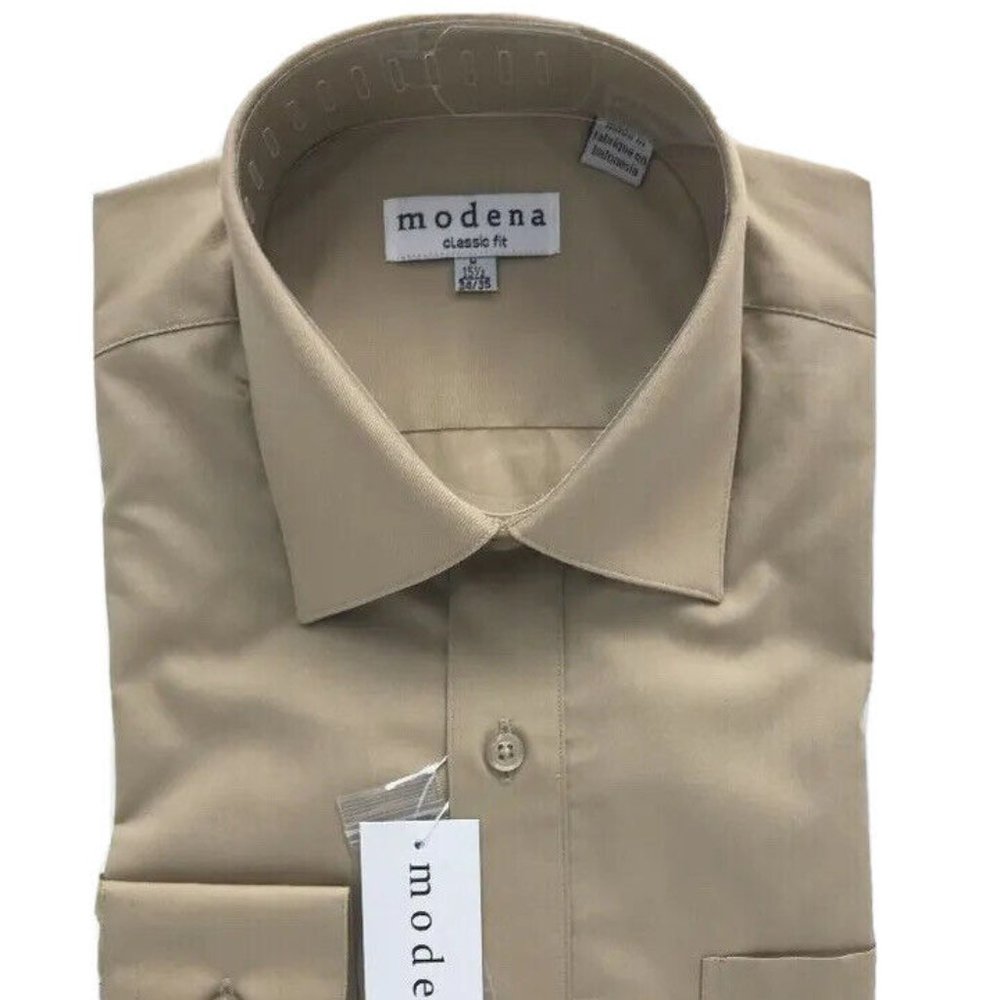 Modena Men's Basic Dress Shirt Sand (Looks Beige) Regular Cuff Size 18 36/37
